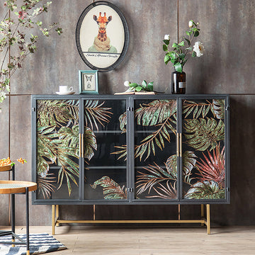 53" Modern Painted Sideboard Buffet with Glass Doors and Shelves
